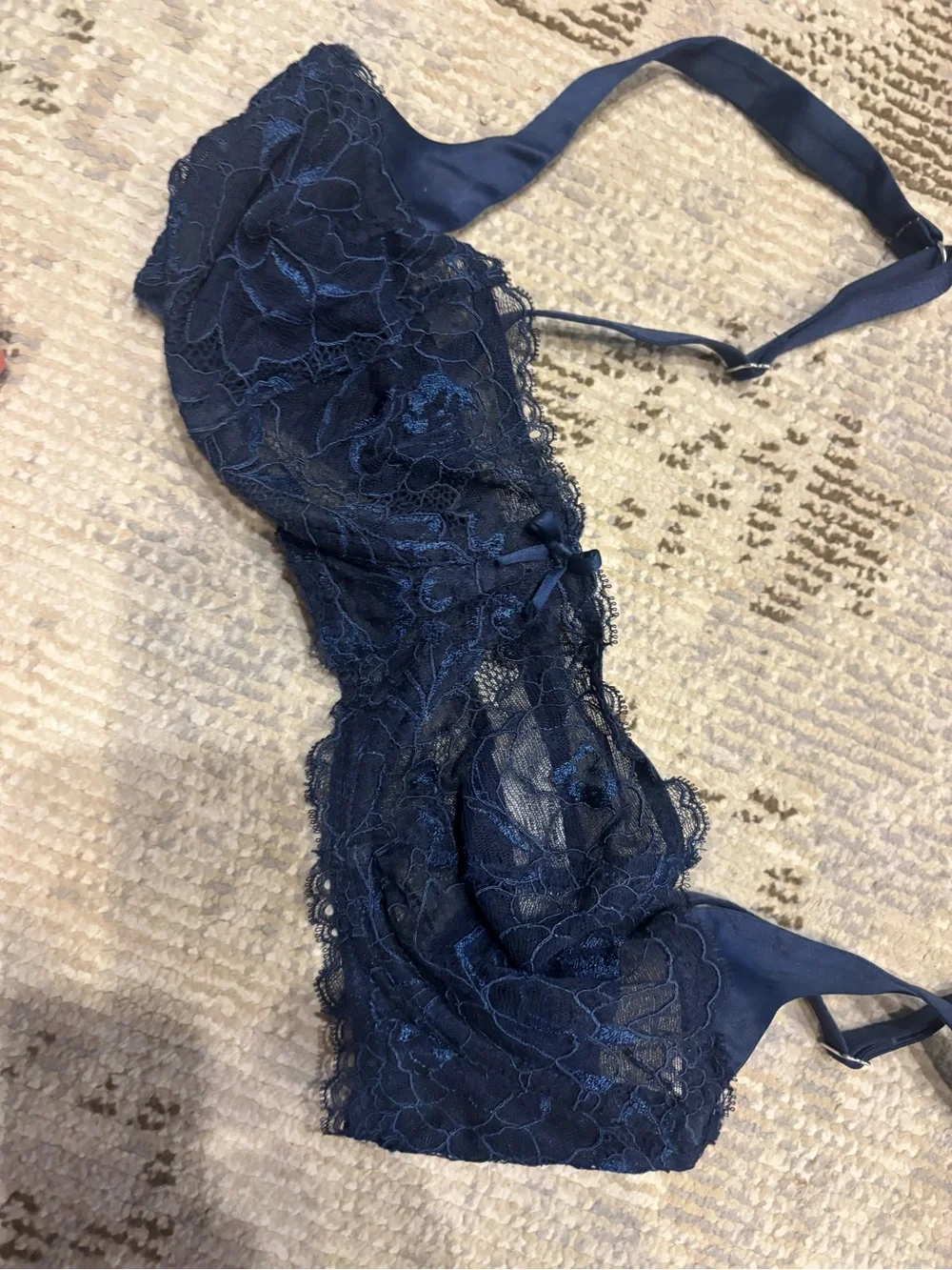 Fleur du Mal Navy Lace Bra Set with Sheer Panels 34C 2